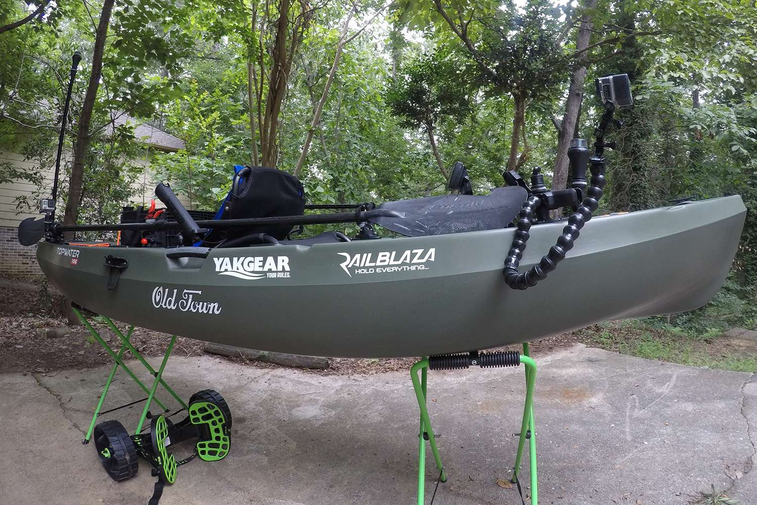 The compact yet comfortable Old Town Topwater 106 is a great fishing-kayak option once rigged up with a stack of YakGear accessories.