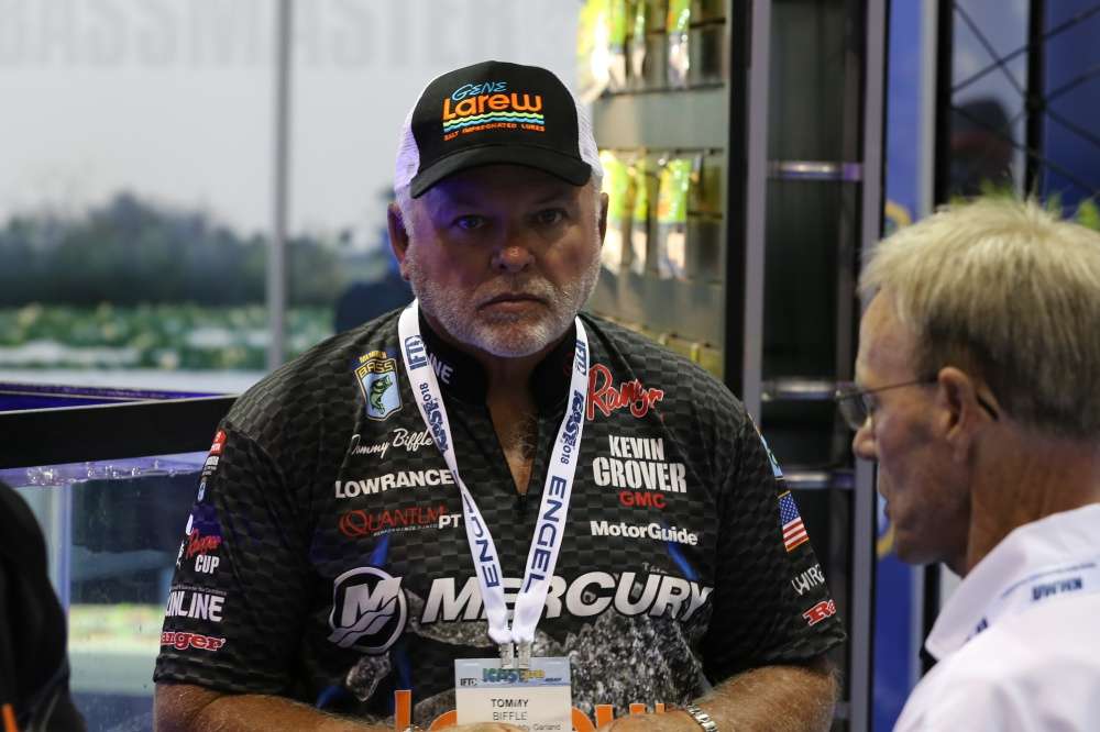 It's now an annual tradition to walk the show floor of ICAST and catch Elite Series anglers in a different environment- working for their sponsors and learning about all the new gear at the show. It is also an annual tradition for Tommy Biffle to give me this look. 