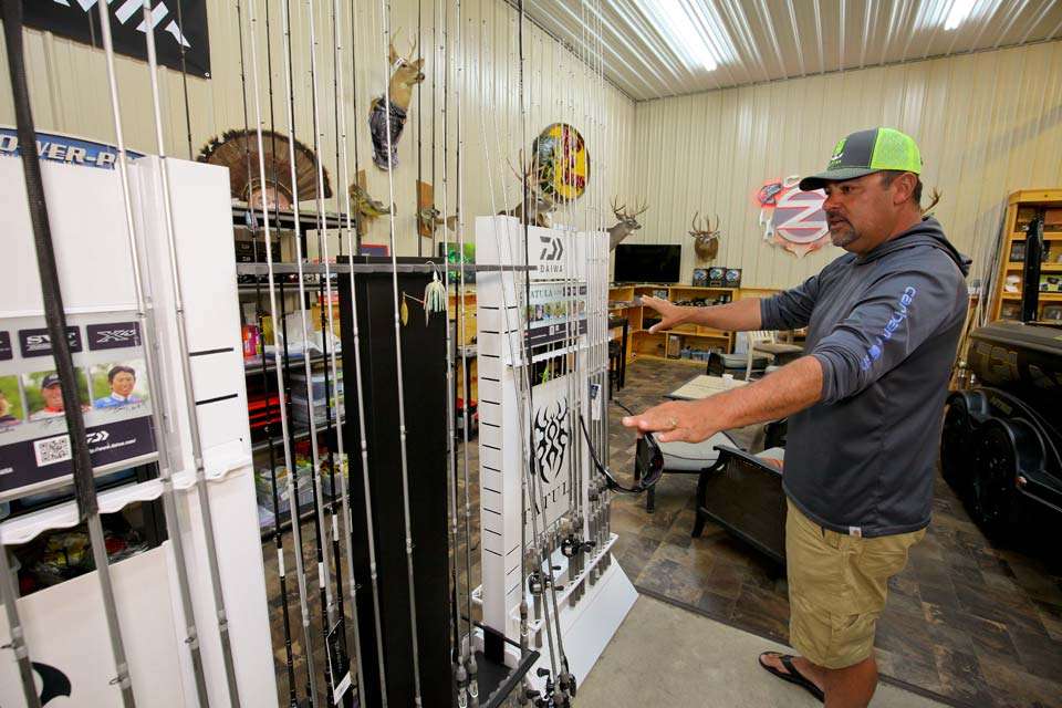 Nearby Zona recently made the switch to Daiwa rods and reels, and his Man Cave has a healthy selection of the latest and greatest.
