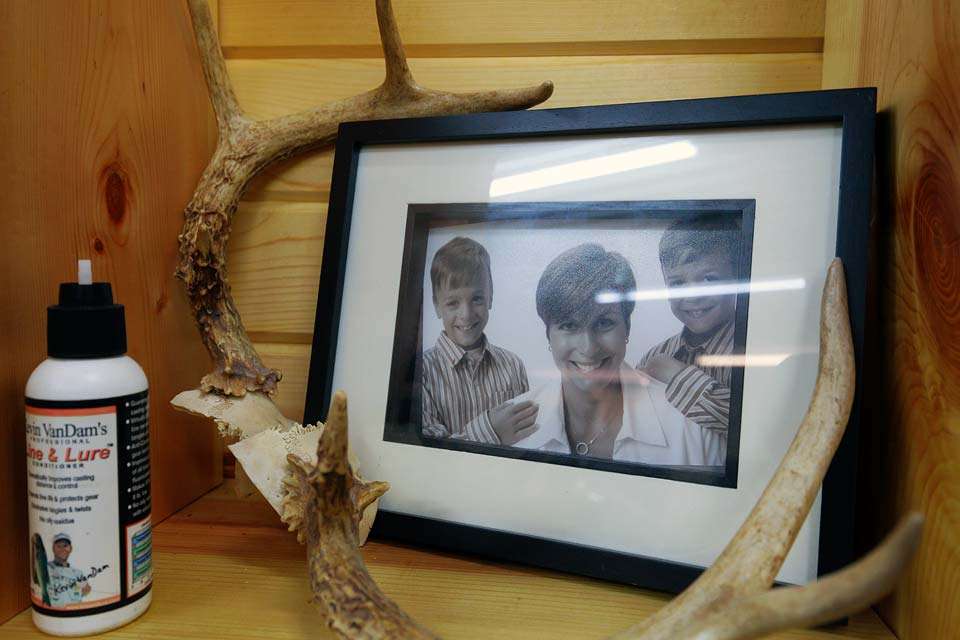 On one of the shelves is a photo of his wife, Karin and two sons many years ago. The sons, Hunter and Jakob, graduated high school this year.
