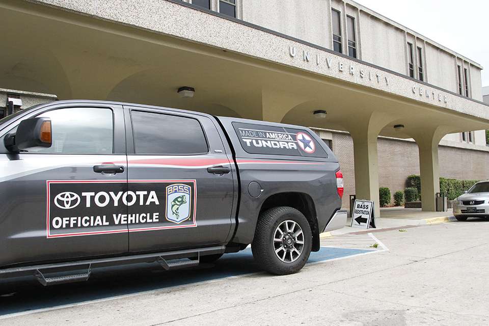 The official Toyota Tundras signified the meeting spot for teams on Northeastern State's campus.