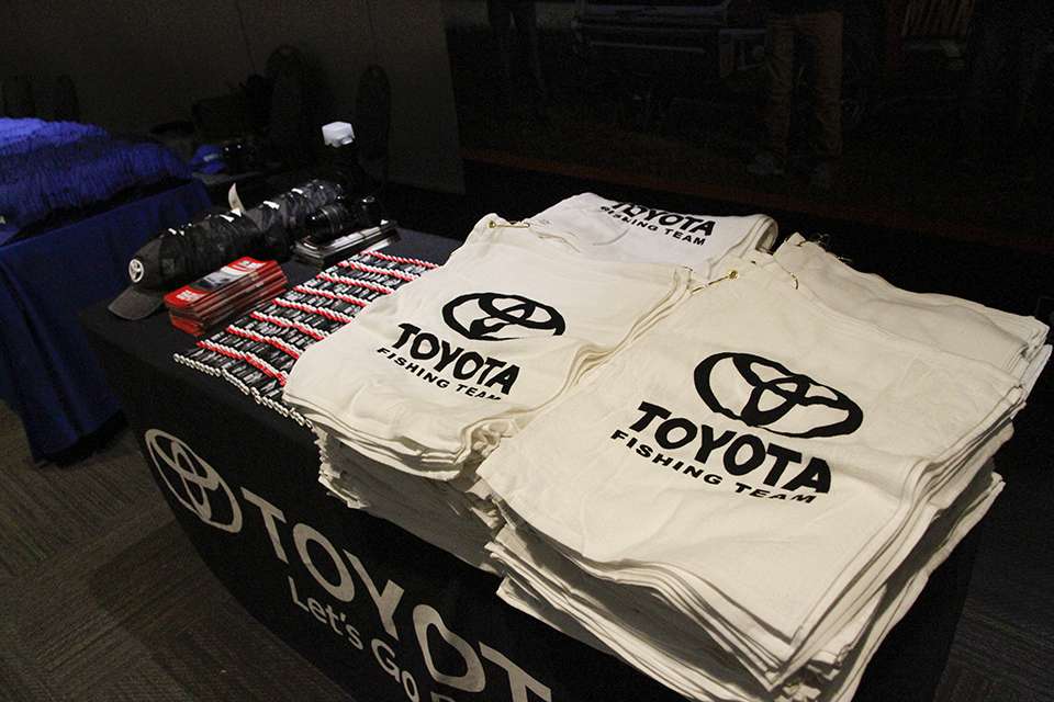 Toyota had towels and other swag for anglers.