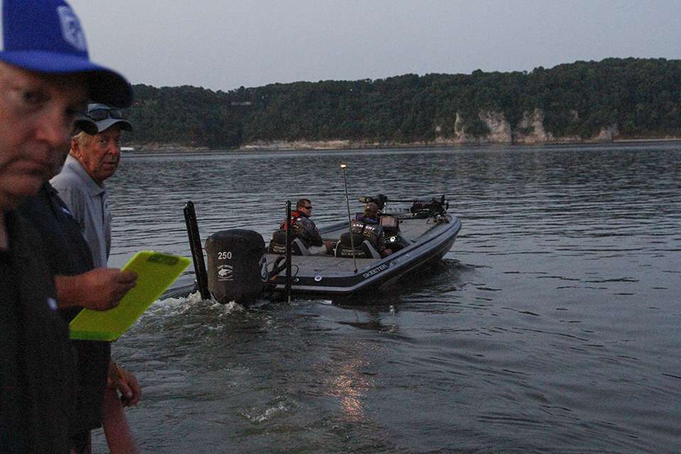 Tyler Craig and Spencer Lambert of Louisiana-Monroe lead the field out. They were crowned the 2018 College Bass Team of the Year after a stellar Bassmaster College Series Tour season. 