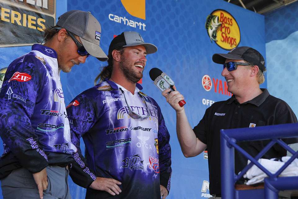 Hunter Louden (right) and Seth Roberts talk about the experience. This was Hunter's last College Bass event.
