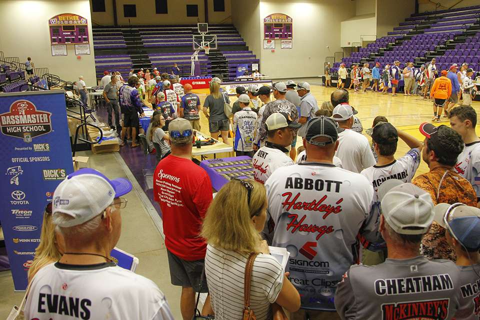 Teams funnel into the gym for goodies and the registration process.