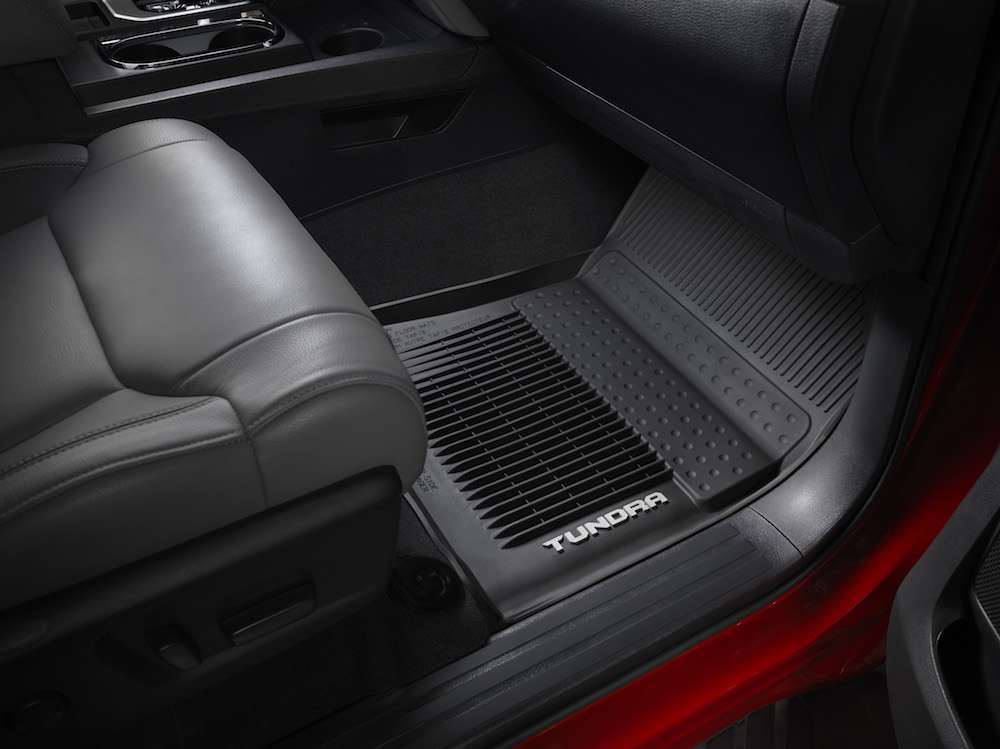 Your Tundra has never been afraid of a little dirt. And now you can really go all out while still keeping the interior like new. Contain the mess with the Genuine Toyota All-Weather Floor Liners3. Theyâre precisely engineered to  t your footwell so your carpet stays protected, no matter whatâs on your boots.
