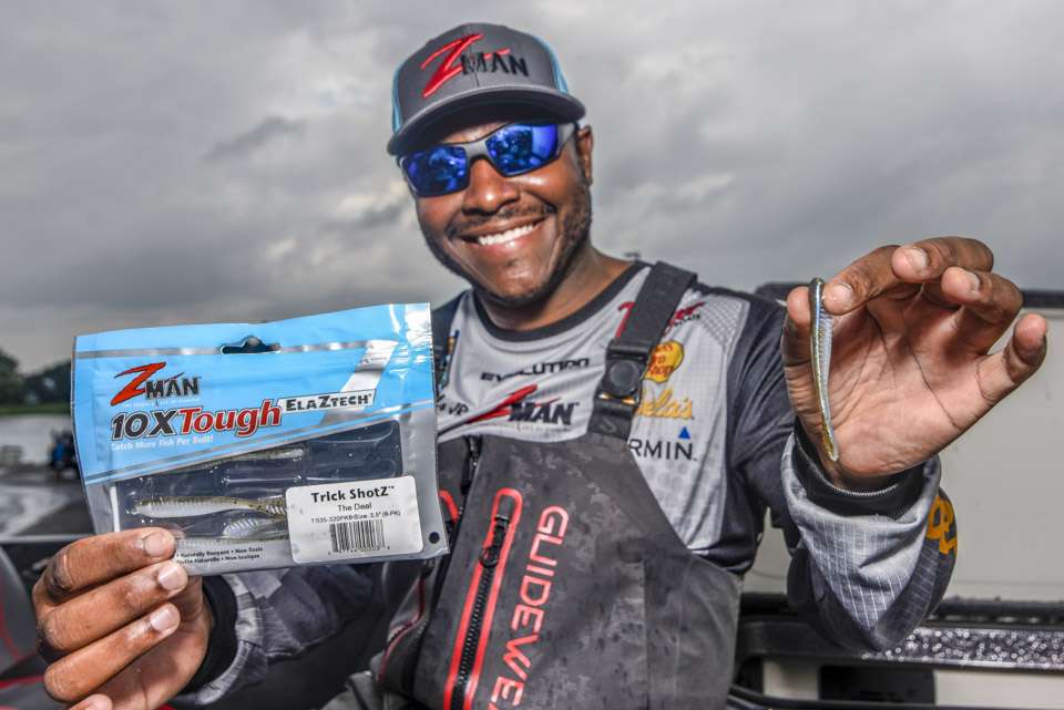 <b>Mark Daniels Jr. </b><br>
To finish 12th, Mark Daniels Jr. used a drop-shot rig. He made it with a 3.5-inch Z Man Trick ShotZ, nose hooked through an Owner Mosquito Light Hook 1. He alternated between 1/2- and 5/8-ounce weights, depending on depth and current. 
