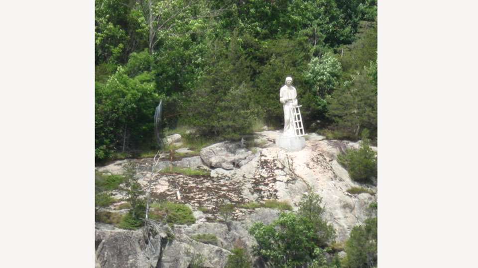 A 5-meter high statue of St. Lawrence, a third century deacon after whom the river was named, was erected on a cliff east of the Ivy Lea International Bridge on the Canadian side. It is only visible to boaters and adventurous hikers.