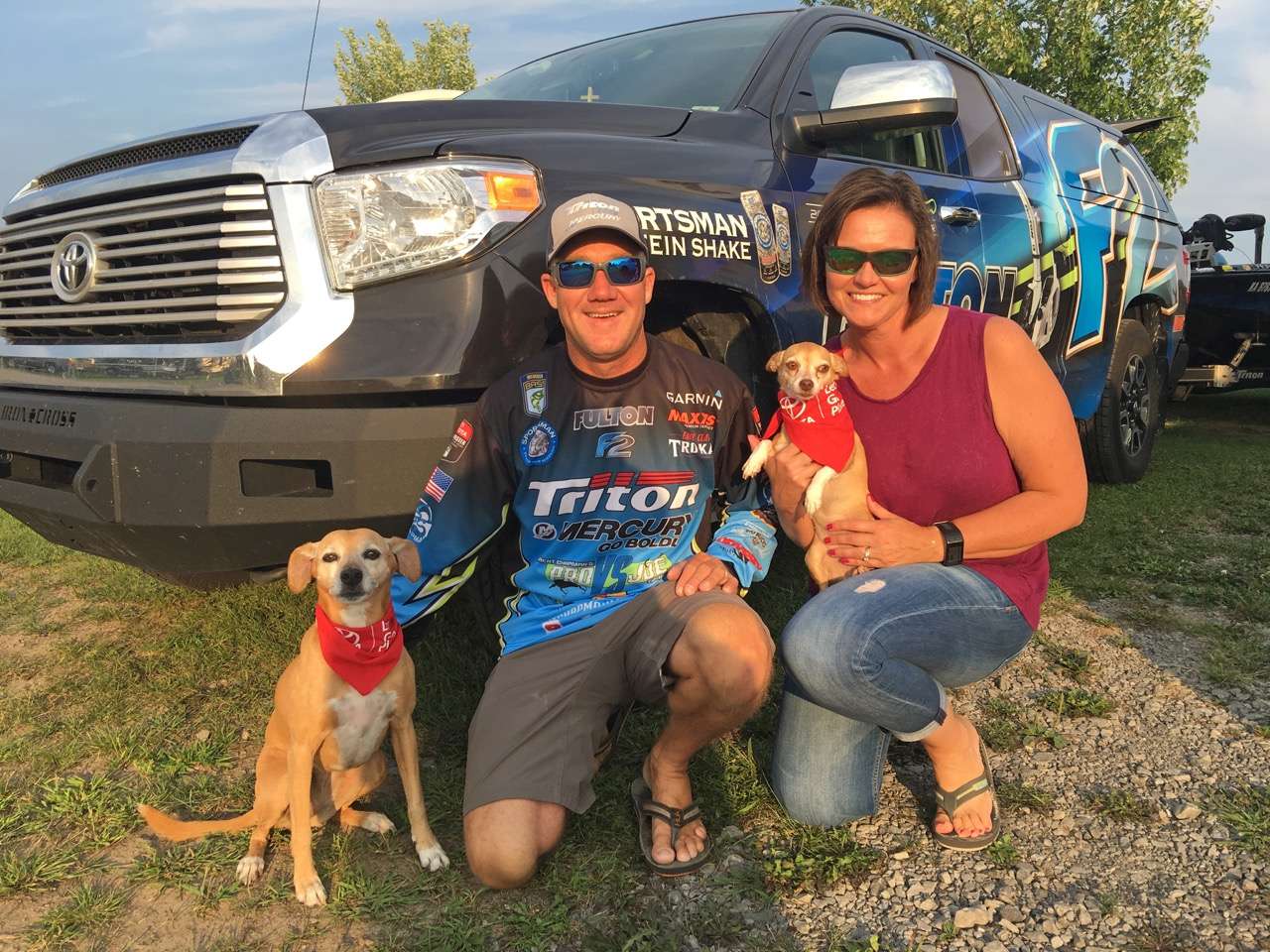 The Chapmans (Brent and Bobbi) are having a very successful season.  Theyâve towed with a Toyota for several years, including when Brent won the Toyota Bassmaster Angler of the Year title in 2012. Mitsy and Penny help lighten the mood when things get stressful amid the pro angling lifestyle. 
