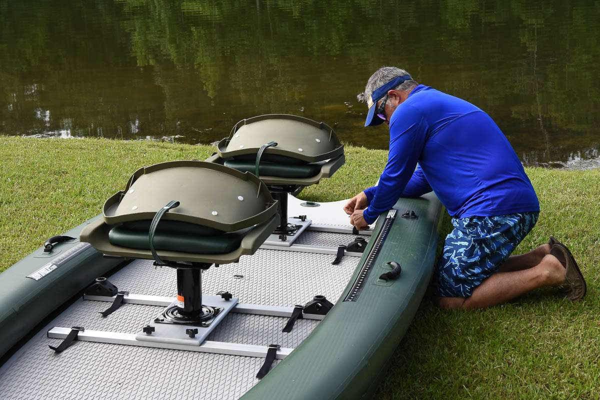 With both seats installed, the boat is nearly ready for a fishing outing on a local pond.