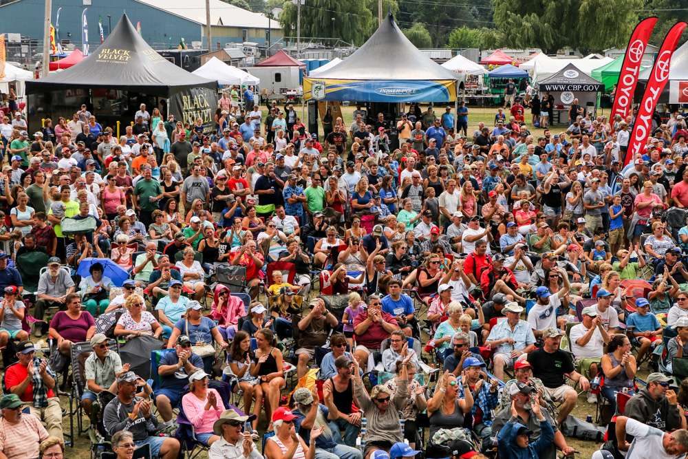 A huge crowd was on hand to view the final weigh-in at the Huk Bassmaster Elite at St. Lawrence presented by Black Velvet.