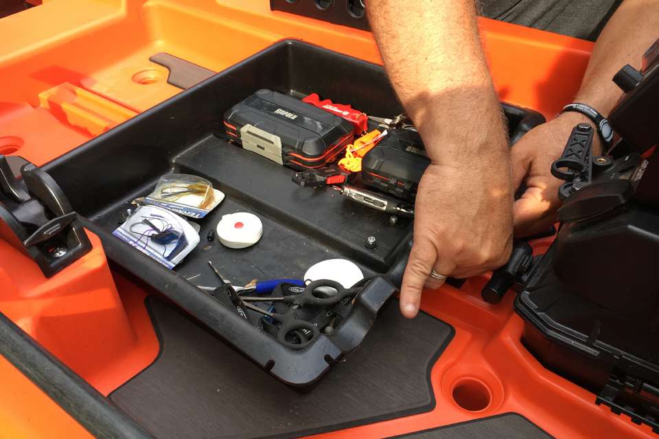 The Bonafide Sliding Under Seat Junk Drawer makes a convenient tackle and tool tray. It slips into a track and easily slides in and out from underneath the seat.