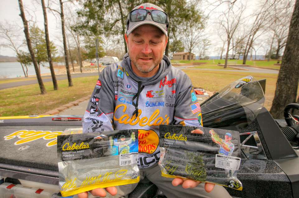 McClelland keeps a selection of plastics in the center storage area, too. He and Elite Series pro Jeff Kriet have a complete line of completion plastic baits. 