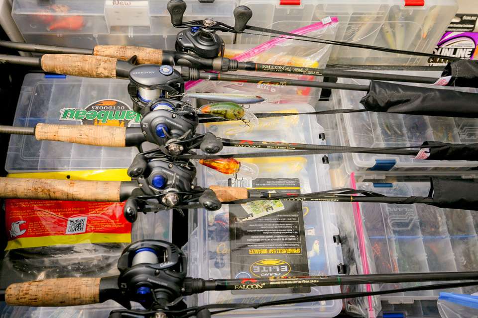McClelland uses his own line of signature series Falcon rods, and Cabelaâs Arachnid Reels. 