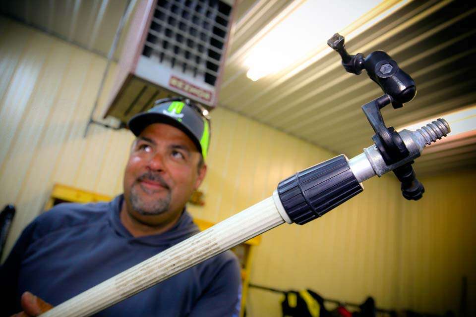 While most folks would store a pushpole behind the driver and passenger seat, Zonaâs pole holder sports a Go-Pro pole. Itâs a necessity for all the production work that takes place in the boat. 