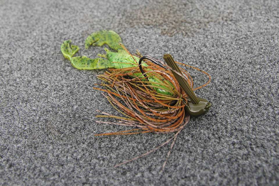 For a trailer he added a brown/chartreuse 4-inch Strike King Rage Tail Craw Trailer. 