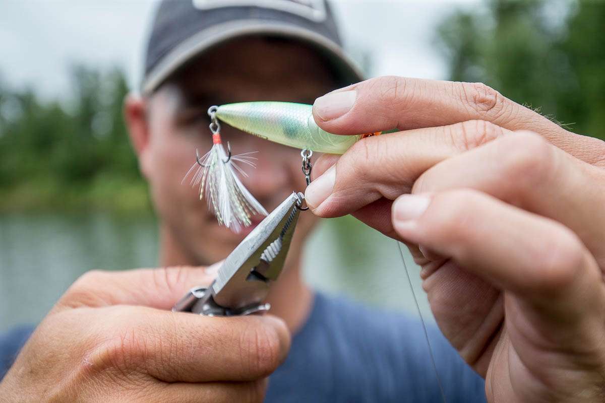 Bent barbs make for an easier and safer release of any fish he may catch. 