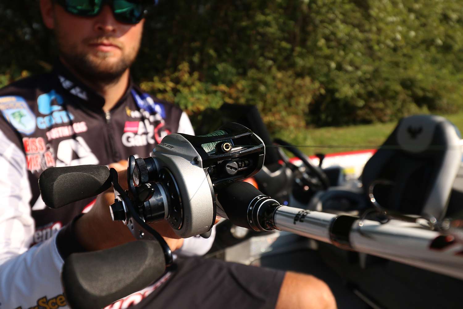His rig includes 30-pound Berkley X9 braided line, which is critical for making long casts and solid hooksets. 