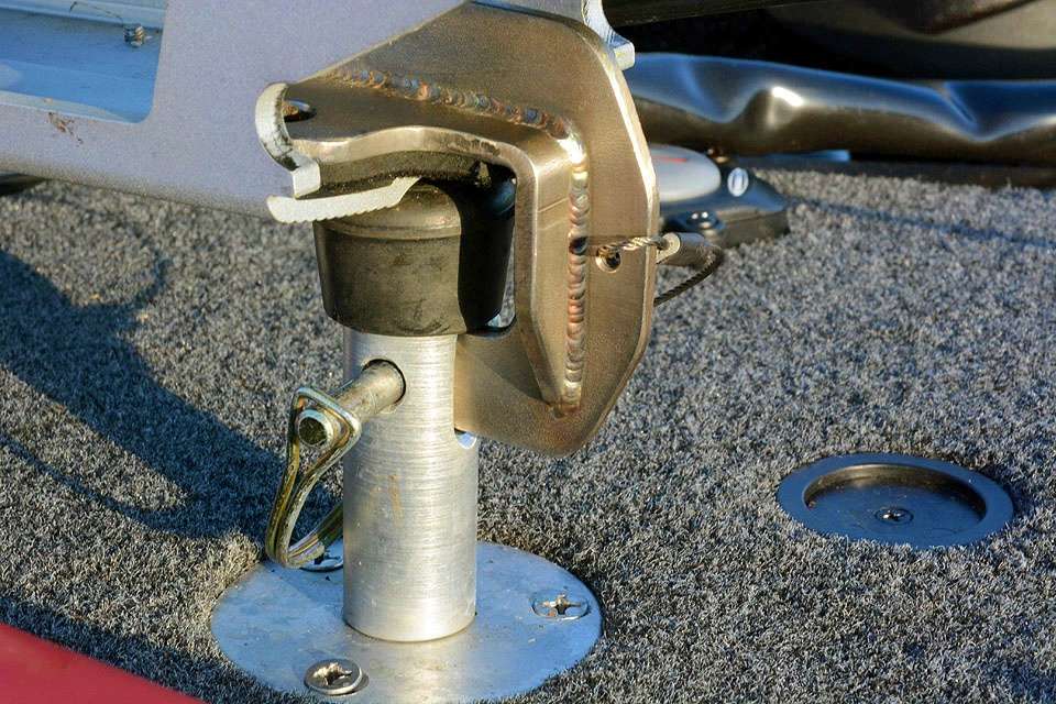 An innovative friend in California made this hardware for Lintner. It replaces the shock-absorbing part that prevents trolling motor heads from striking the deck when running in rough water. 
