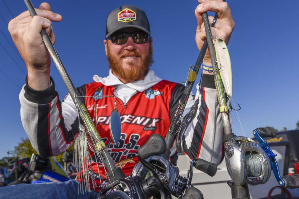 <b>Caleb Sumrall</b><br>
To finish ninth Caleb Sumrall alternated between a buzzbait and spinnerbait. That choice was a 1/2-ounce Cajun Boss spinnerbait with double willowleaf blades. He also used an Accent Jacob Wheeler Game Changer Buzzbait with a Zoom Horny Toad trailer. 
