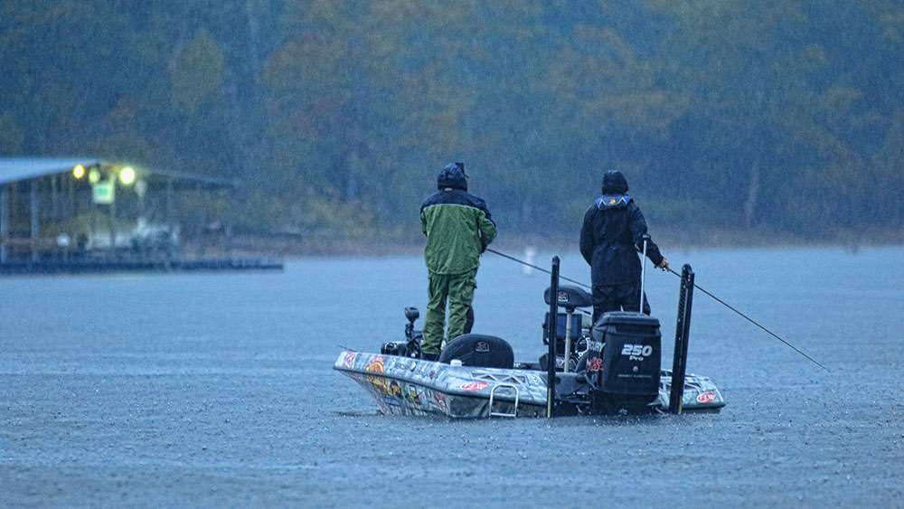 Conditions were very different for Day 1 leader Mark Rose on a wet Day 2 of the 2018 Bass Pro Shops Bassmaster Opens Championship.