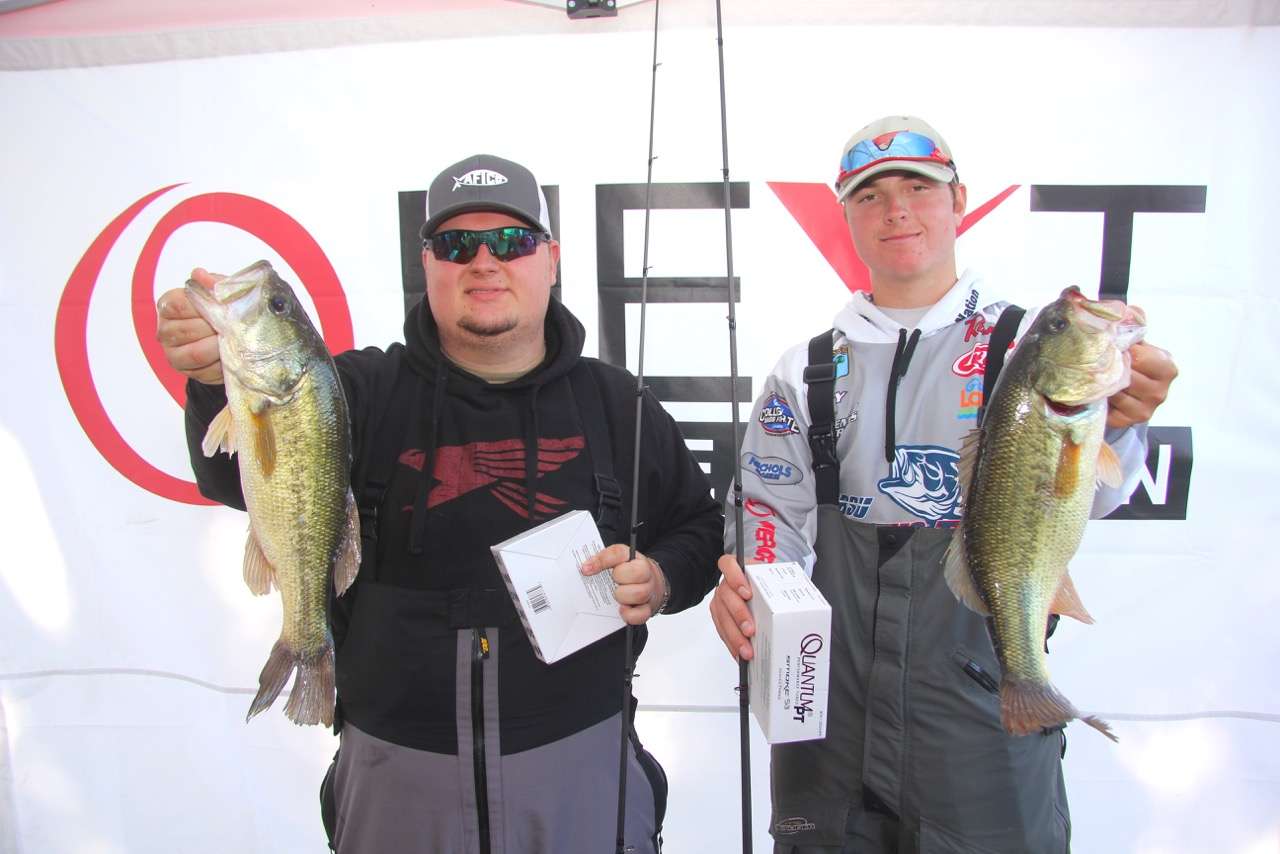 Ty Crutchfield and Alec Murphy had a nice 12-pound limit flipping flooded brush, and took home new Quantum Smoke products.
