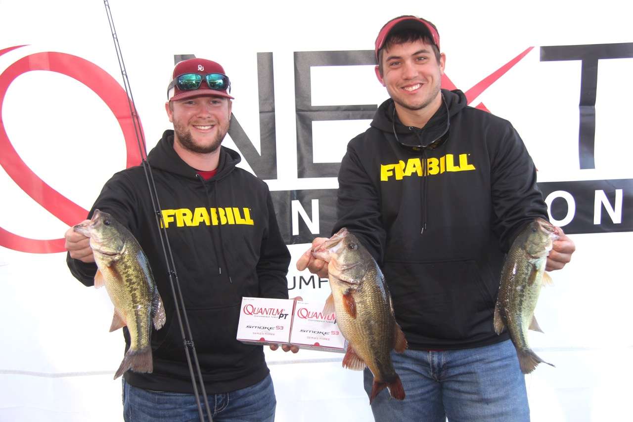 Colton Harper and Blaine Timonera were the 1st Place college team, and hauled home plenty of prizes to the University of Oklahoma, thanks to their deep diving crankbait pattern. 
