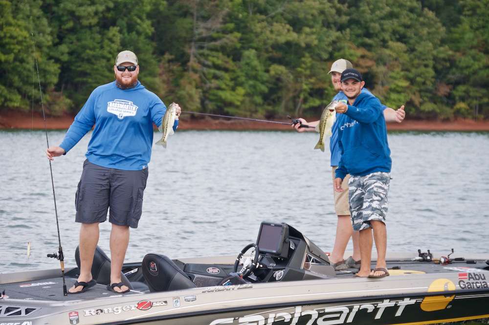 It didn't take long before Jordan and Austin broke the ice with a pair of Chatuge spotted bass.