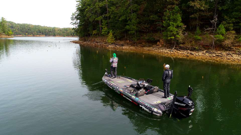 Fred Roumbanis of Russellville, Ark., and Gerald Swindle of Guntersville, Ala., caught the most weight, 6 pounds, 13 ounces, on the second day of the Mossy Oak Fishing Bassmaster Classic Bracket on Carters Lake out of Ellijay, Ga. 