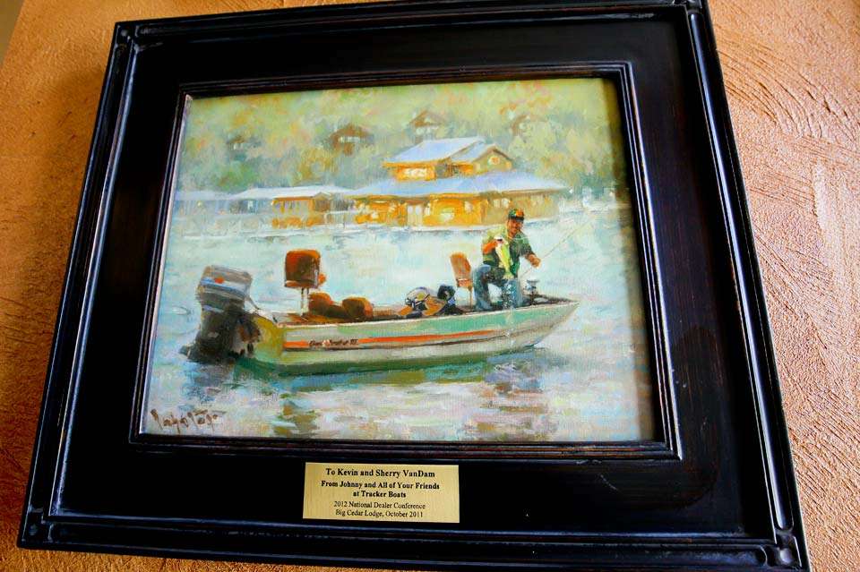 One of those special photos in the dormer is an original painting presented to VanDam and his wife Sherry. 