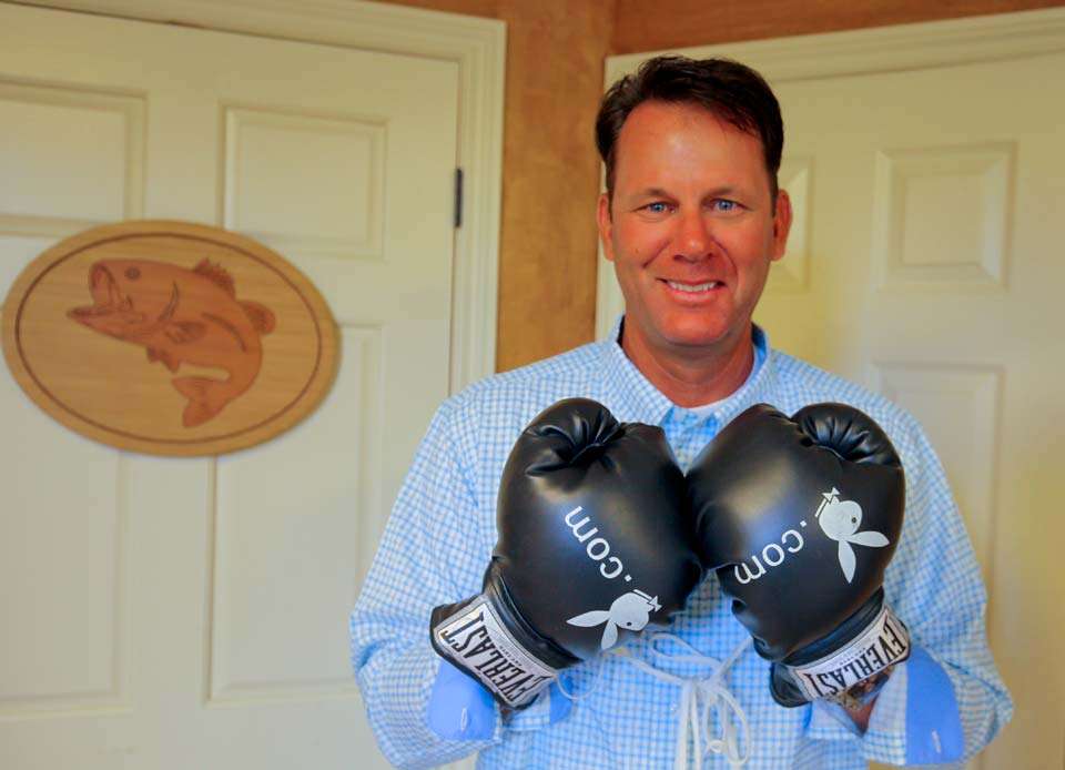 Hanging on the door is a set of boxing gloves he received when he attended the ESPY Awards. 