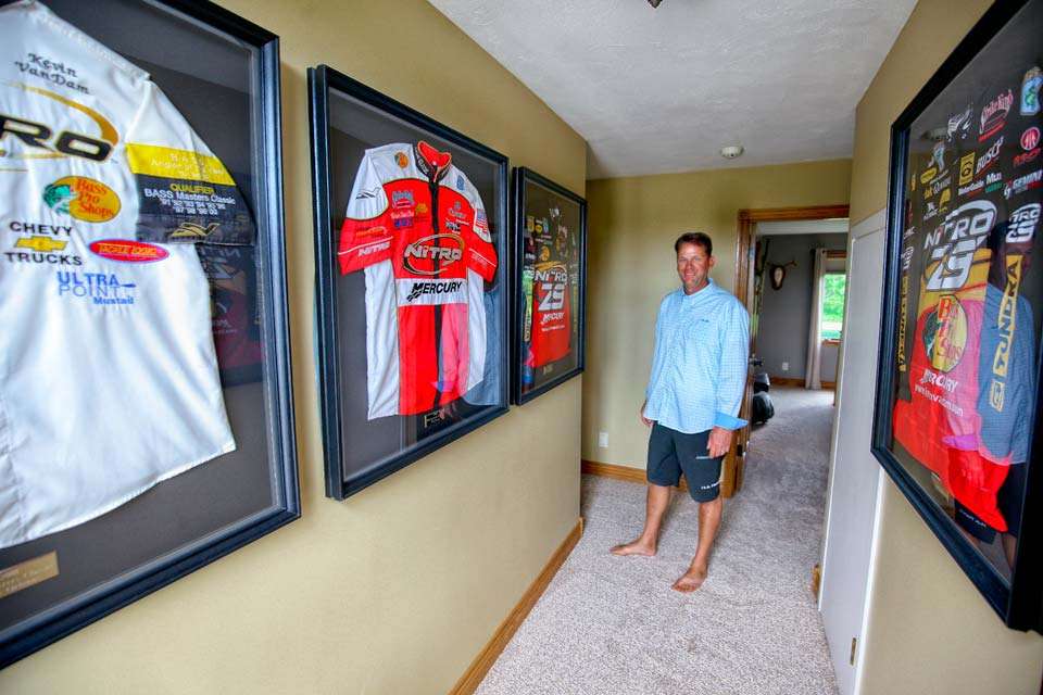 The dormer in the man cave is really special. It showcases each of the four jerseys VanDam was wearing when he won the Bassmaster Classic.  