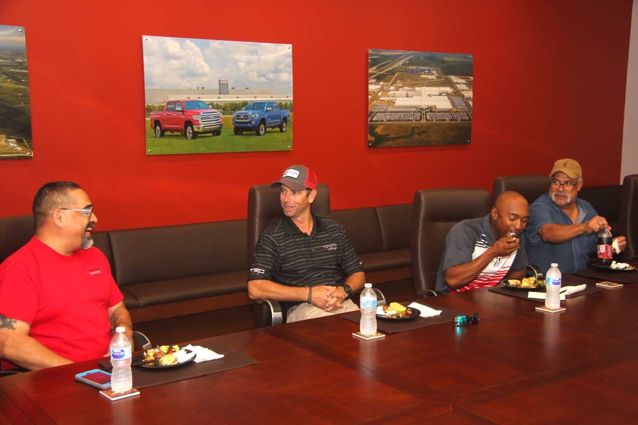 Antron and âIkeâ enjoyed lunch and some great conversation inside the manufacturing facility with team members that love racing and fishing. 
