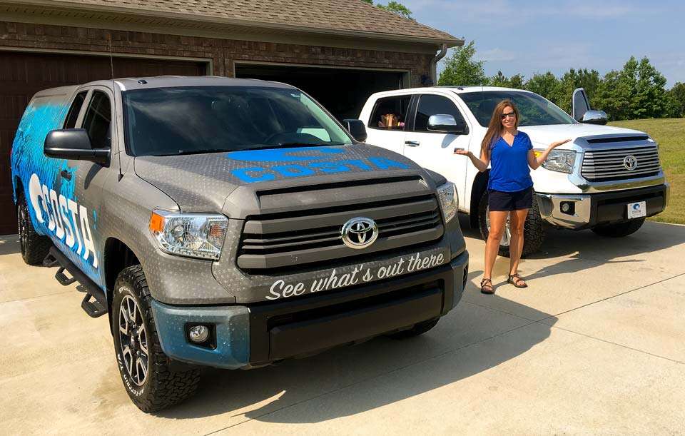 Melinda Hays drives at least 80,000 miles a year, fishing and working at tournaments. She has two Toyota Tundras, a 2017 Double Cab for her job with Costa, and a 2016 Platinum CrewMax for personal use. âTheyâre just so comfortable,â she said. âThe lumbar support in the seat really helps my back on long drives. I can just hop out, and Iâm ready to go.â
