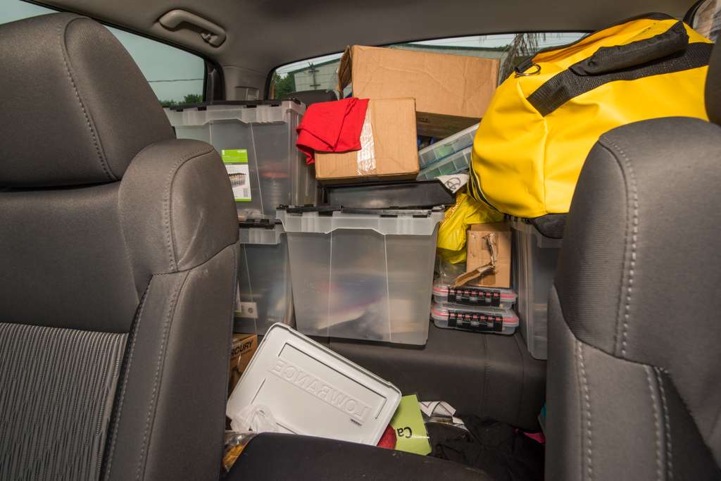 Caleb Sumrall fills his Toyota Tundra backseat with fishing gear when heâs out on the road. âIt provides me enough space to keep my extra tackle dry and safe,â Sumrall said. 