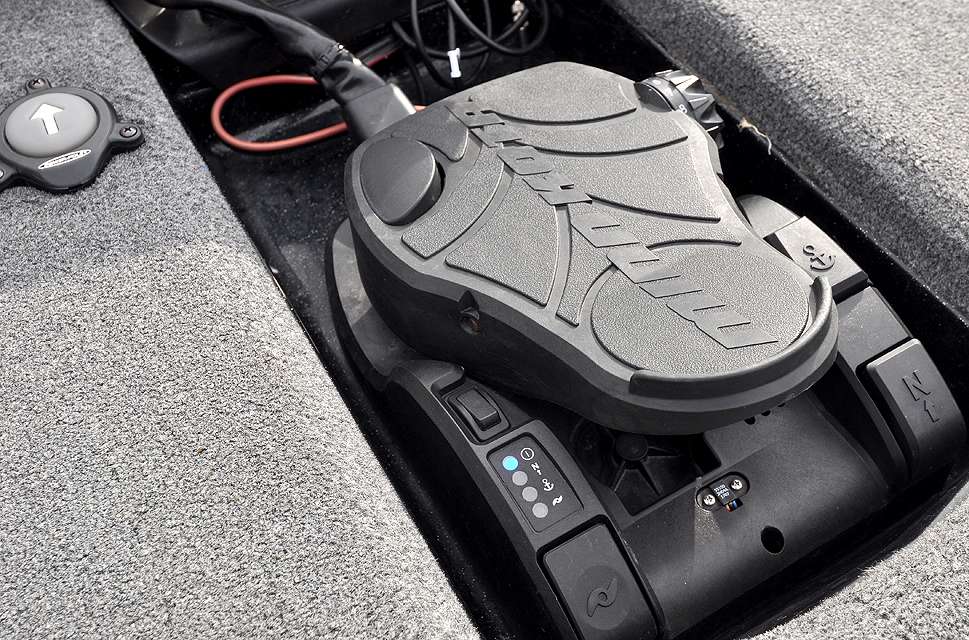 The foot control for the Minn Kota Ultrex has buttons on either side that let Shryock employ Spot Lock and other advanced features with the tap of his toe.
