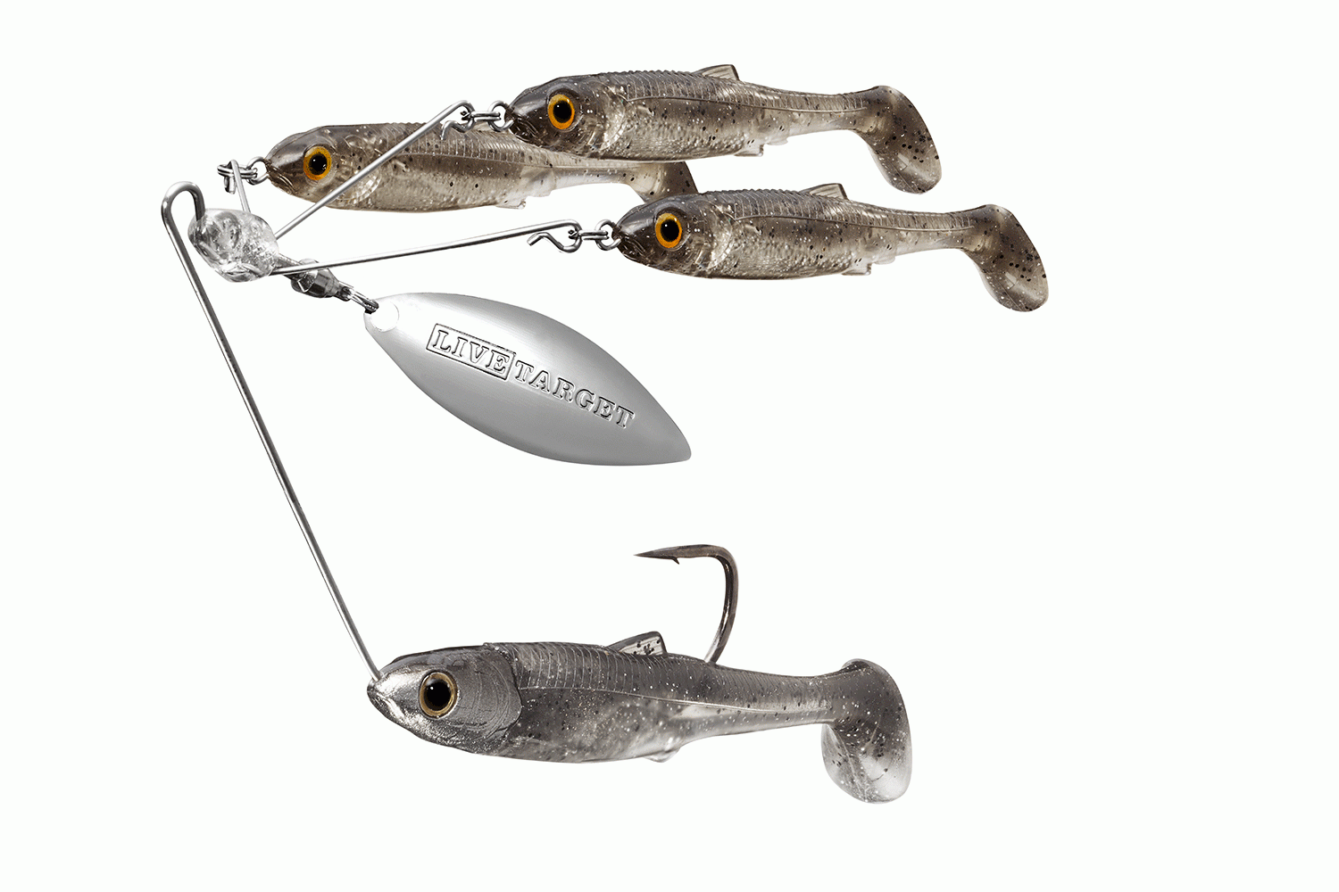 <p><b>LiveTarget BaitBall Spinner Rig, $13.49 - $15.49</b></p> The BaitBall Spinner Rig is a multi-wire lure that incorporates âteaserâ fish on three arms, a single spin blade for flash in the center, and a specially designed âtargetâ fish armed with a single, sturdy black nickel hook. Think spinnerbait, yet better.  Think Alabama Rig, but refined and castable.  Think about penetrating dense hard cover like brush piles and blow-downs.  Think about improving some of your all-time favorite lures and incorporating them into one design.<br> <a href=