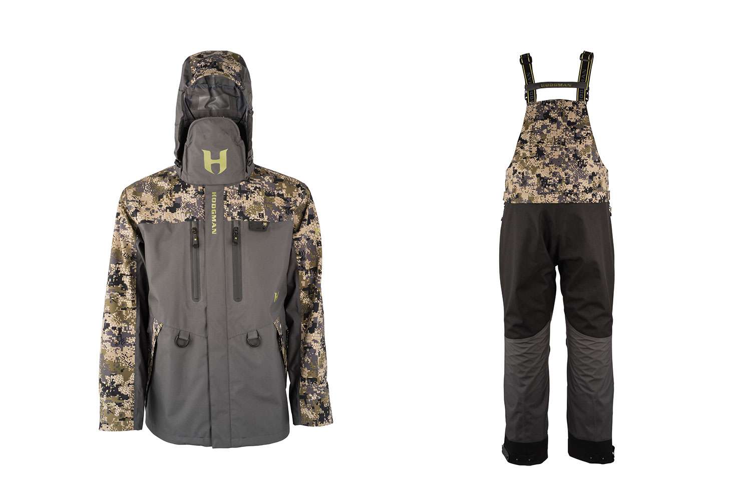 <p><b>Hodgman H5 Storm Suit & Bib, $299.95 each</b></p> The Hodgman H5 Storm suit system features three-layer waterproof/windproof V-TecH breathable fabric and fully taped seams.  Other features include Cordura 500 denier seat and sleeves, an easy stow faceguard and storm tight cinch cuffs.<br> <a href=