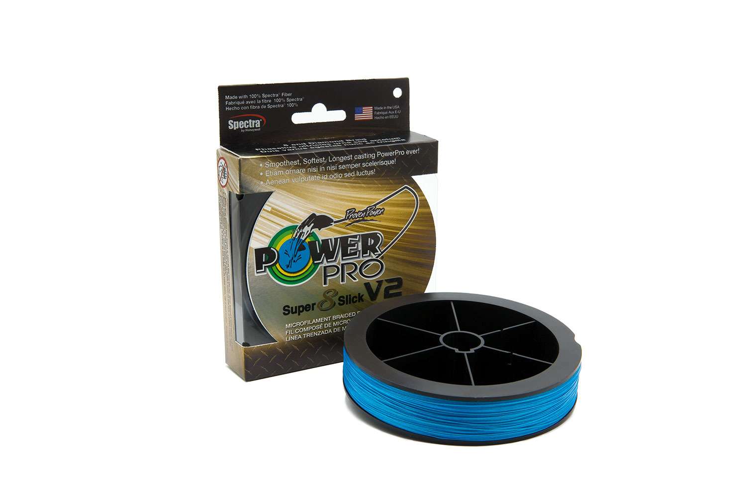 <p><b>PowerPro Super8Slick V2, $20.99-$199.99</b></p> Re-engineered with added abrasion toughness so anglers can rip through the heaviest cover with the same force as standard four-end braids, the new PowerPro Super8Slick V2 braided fishing line combines a new eight-end dense weave fiber construction with proven âEnhanced Body Technologyâ (EBT) process. The new braid is offered in nine different pound test designations, and in five spool sizes to fill from one reel, to bulk spools for multiple fills and for reel spooling by your local tackle shop.</p> <p> Targeting both bass anglers with âcamouflage-typeâ colors and the inshore/offshore market with colors to fish both stained and clear water, the new Super8Slick V2 braid is offered in PowerProâs well known moss green for all-around use, onyx (black) for those looking to target big bass, hi-vis aqua green for visibility-minded anglers and when fishing over soft cover, and blue, a color preferred for many in saltwater, and a growing number of bass anglers. All four colors are offered in 8-, 10-, 15-, 20, 30-, 40-, 50-, 65- and 80-pound test (from 1-pound test to 18-pound test mono diameter equivalent), and in 100-, 150- and 300-yards spools and 1,500- and 3,000-yard bulk filler spools. <br> <a href=