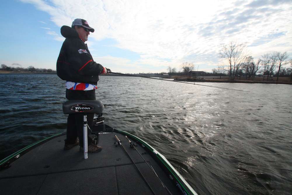 <b>THE DAY IN PERSPECTIVE</b><br>
âI had a lot of bites today, but I wasnât contacting quality fish,â Fritts told Bassmaster. âIâm not a big believer in a so-called âbite windowâ where the fish are active and then suddenly shut off; I believe theyâre always biting somewhere, and the challenge is to figure out where. After covering a lot of water today, Iâm convinced that the big fish are out deeper. If I were to fish here tomorrow under these same conditions, Iâd spend more time cranking deeper structure because the Â­quality fish obviously havenât moved up yet.â
<p>
<b>WHERE AND WHEN FRITTS CAUGHT HIS FIVE BIGGEST BASS</b><br>
1 pound, 4 ounces; blue back Berkley Bad Shad 7 crankbait; channel bank; 9:14 a.m.</b><br>
1 pound, 14 ounces; same lure as No. 1; shallow flat between two pockets; 9:16 a.m.</b><br>
1 pound, 8 ounces; same lure as No. 1; ditch near retaining wall; 10:01 a.m.</b><br>
2 pounds, 2 ounces; same lure as No. 1; open water adjacent to ditch; 10:13 a.m.</b><br>
1 pound, 6 ounces; same lure as No. 1; ditch in upper end; 1:05 p.m.</b><br>
TOTAL: 8 POUNDS, 2 OUNCES
