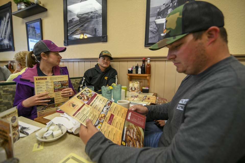 Trait Zaldain, her Bassmaster Elite Series pro husband Chris Zaldain, Bryant Adams and Sam George (not shown) slept in before heading to a local cafe for a late breakfast.