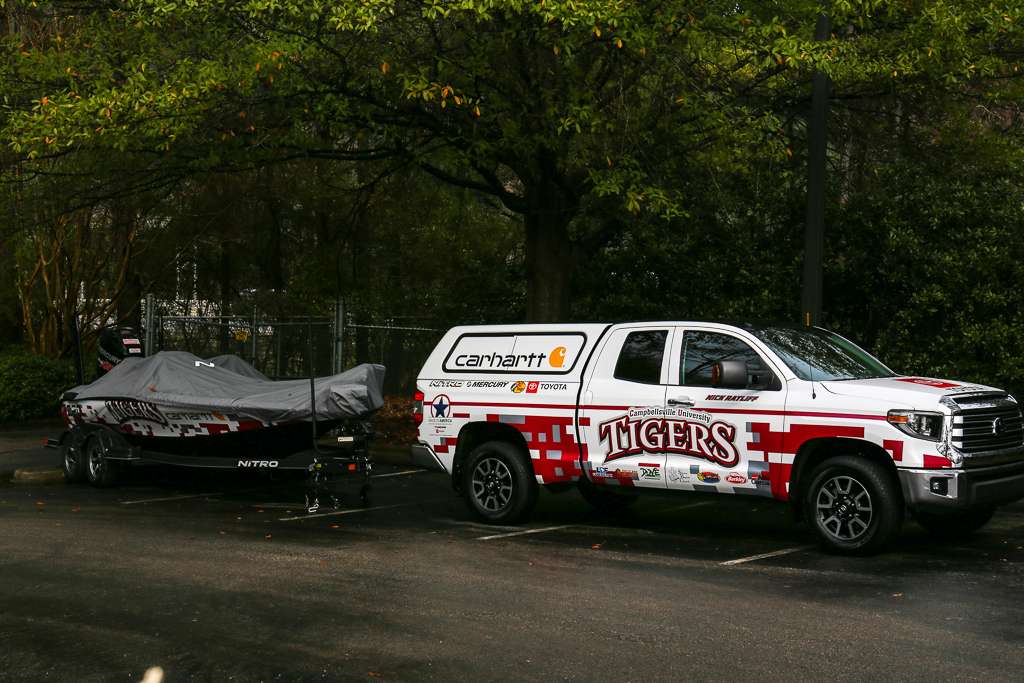 Nick will get to use this boat and truck for the year, as he competes in Basspro.com Bassmaster Opens, Carhartt Bassmaster College Series presented by Bass Pro Shops & the GEICO Bassmaster Classic presented by DICK'S Sporting Goods. 