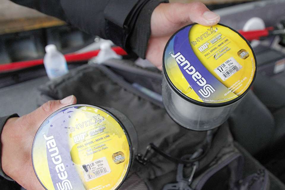 He stores two spools of line for the day of fishing just in case. One heavy fluorocarbon and one lighter size.