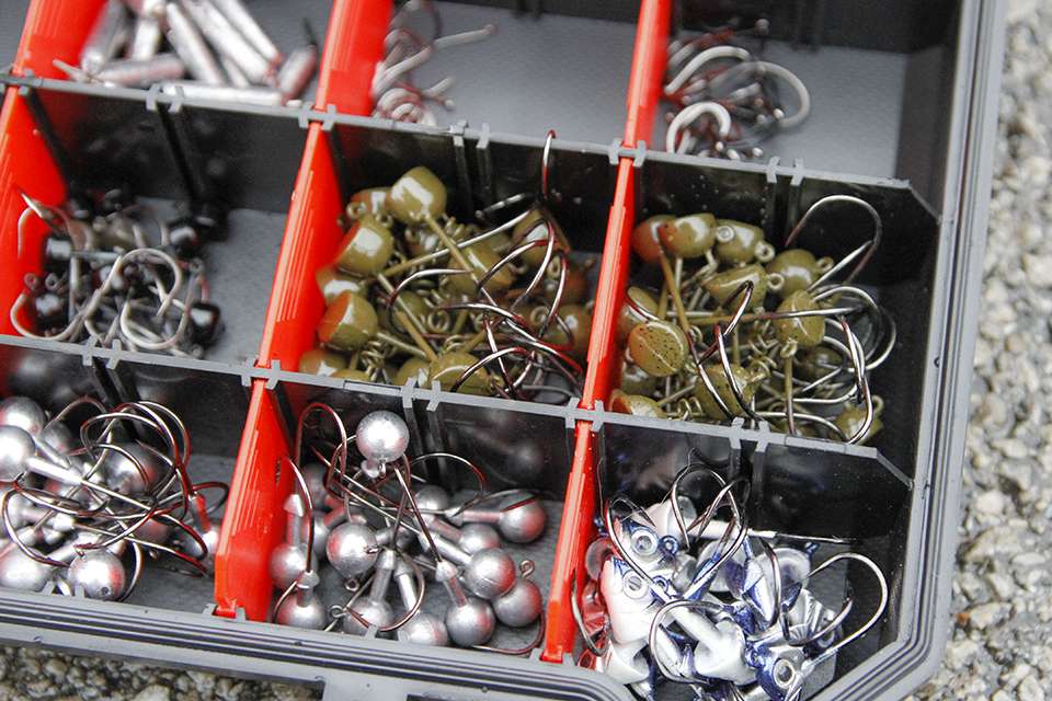 A mixture of shaky heads, swimbait jig heads and others.