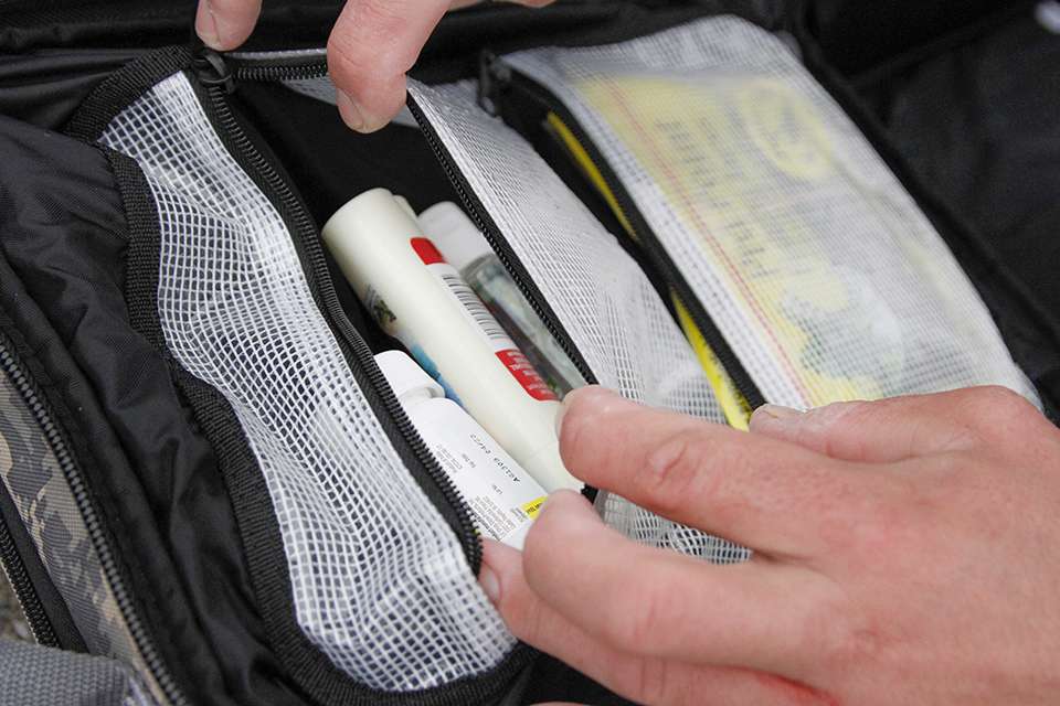 His tackle bag also doubles as a bag for some hygiene essentials. Packing for a plane flight will teach anglers to be resourceful and use every pocket possible.