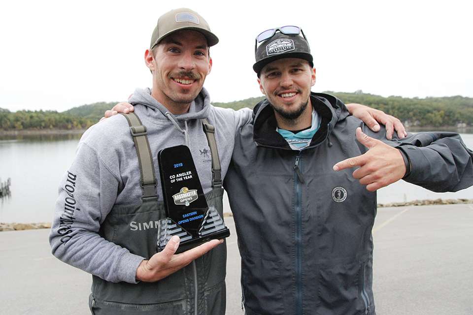 Bonjour poses with Carl Jocumsen. One great benefit of fishing as a co-angler is competing alongside seasoned pros that help teach and create memories.