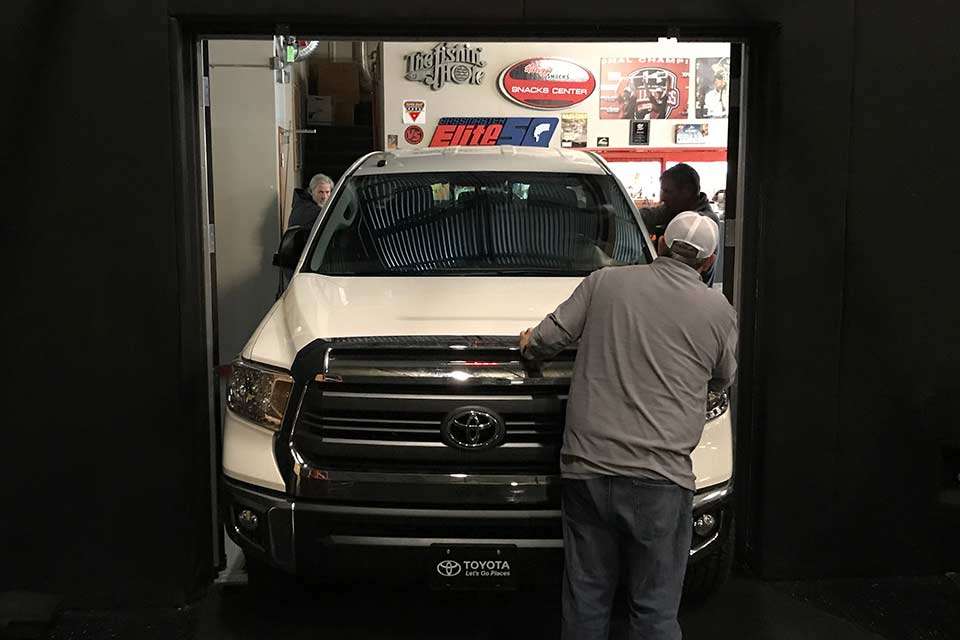 With a new season on the horizon (ESPN 2 - March 9, 2019), JM Associates, the TV arm of B.A.S.S., redesigned the set where Bassmaster TV, the Livewell and Bassmaster LIVE are produced. First order of business was upgrading the 2014 Toyota Tundra to a newer model. (With only 1,800 miles on odometer, bet this Tundra will be quite the acquisition for its next owner).