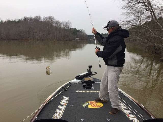 Rick Clunn with a keeper spot up the river on a crankbait.
