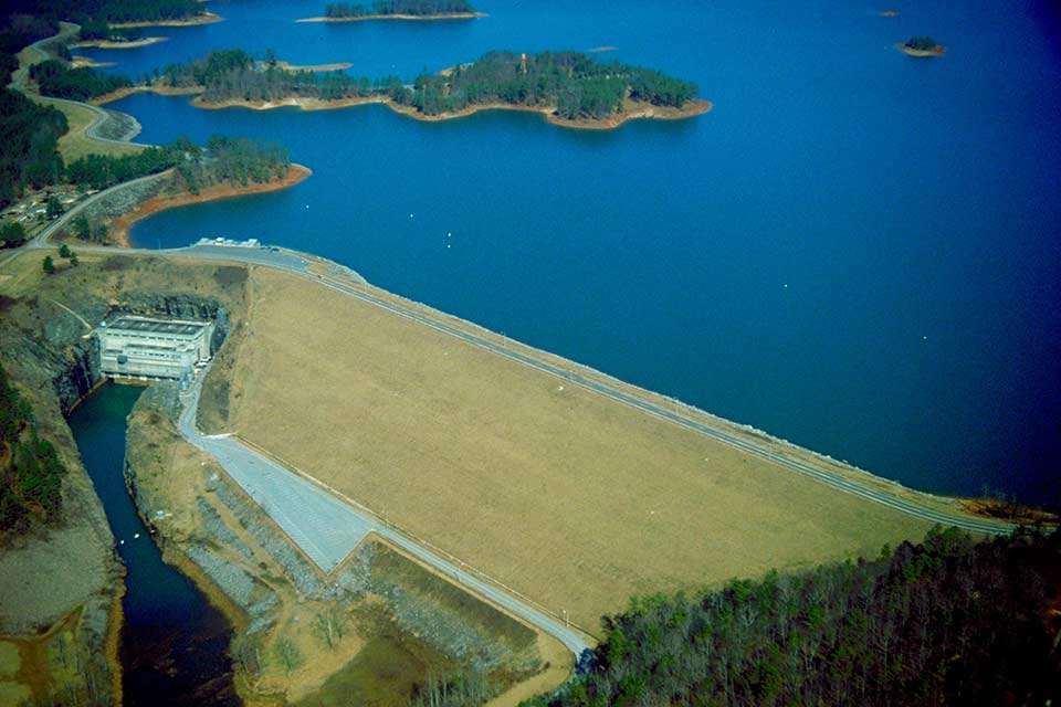Created by the 1956 completion of Buford Dam on the Chattahoochee River, Lanier is also fed by the Chestatee River. The lake is 26 miles long, covers about 47 miles of winding riverbed and is 200 feet at its deepest point at the dam.
