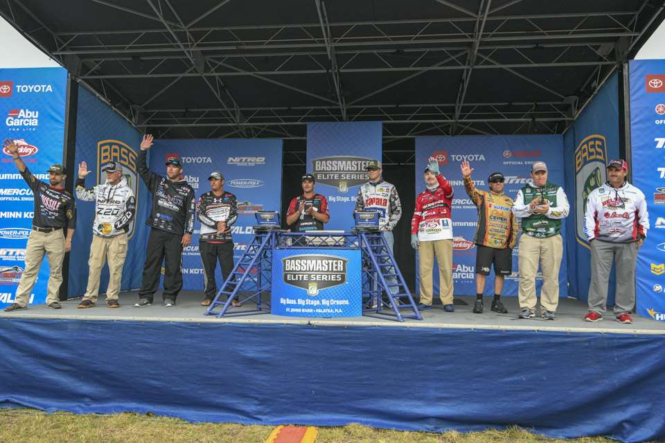 Which of these Top 10 anglers will take home the first-place prize on Championship Sunday of the Power-Pole Bassmaster Elite at St. Johns River? Tune into Bassmaster LIVE at 8:30 a.m. ET tomorrow to find out!